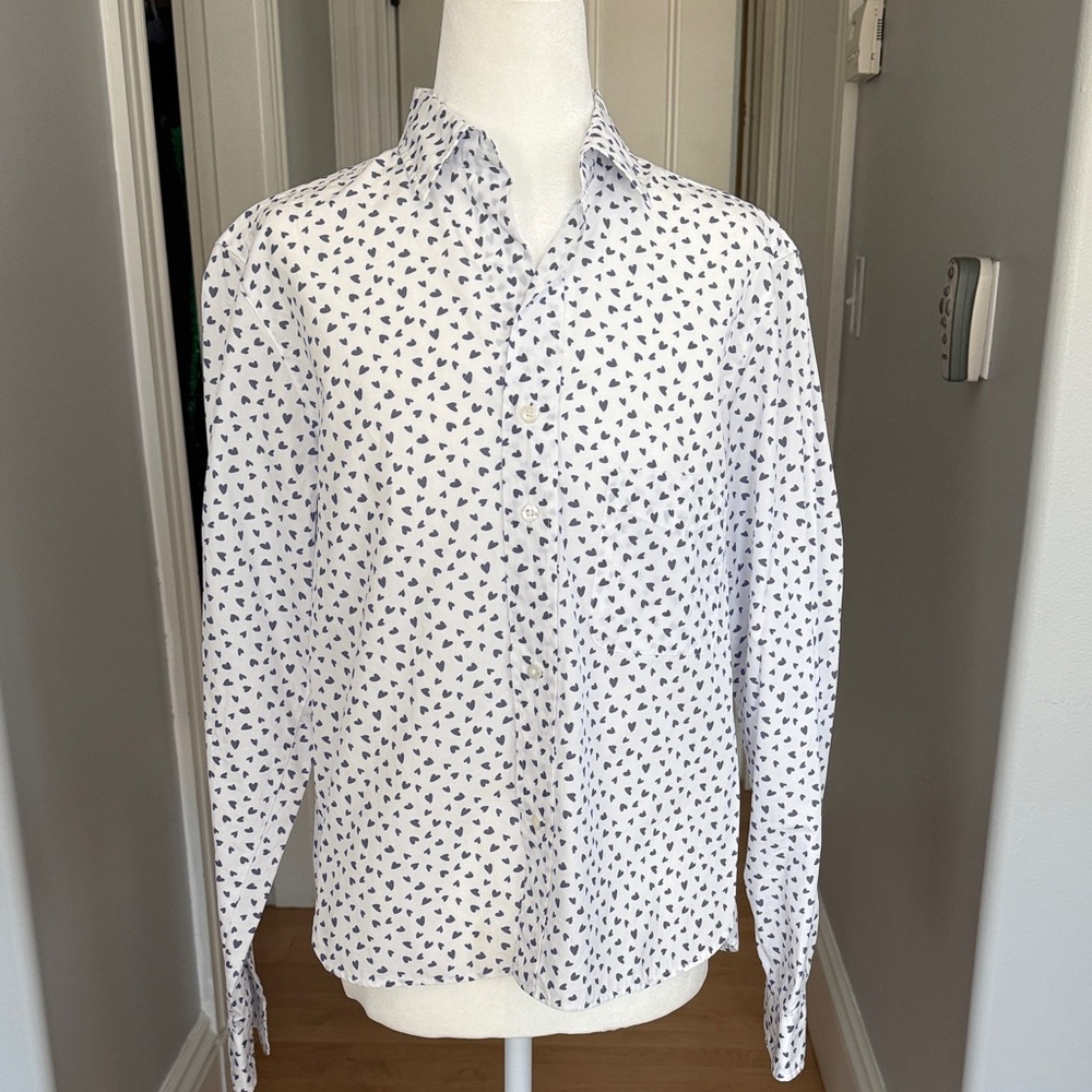 Frank & Eileen White Button Down with Blue heart … - image 1